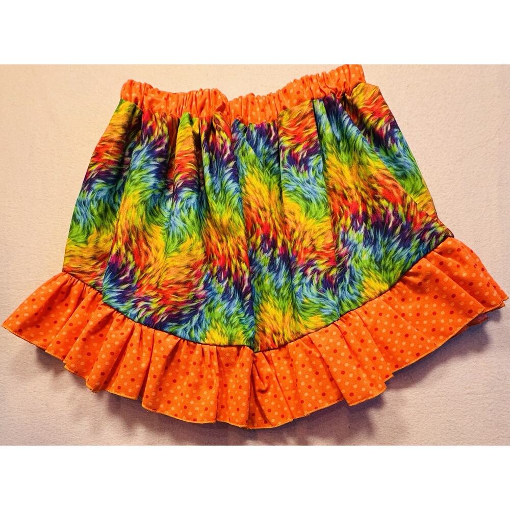 Handmade Vibrant, Rainbow Skirt Orange, Ruffle With Polkadots Size 3-4‎ ￼